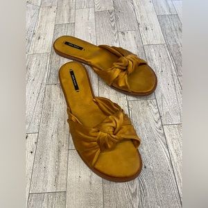 Zara Mustard Gold Satin Bow Sandal Slides